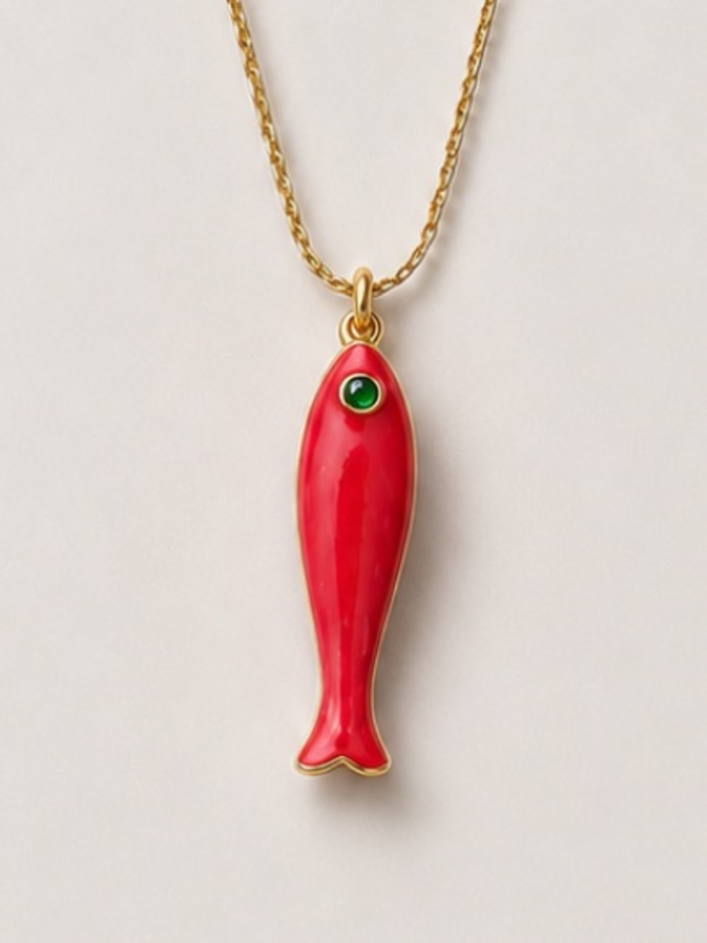 New! Red Fish Sardine Gold Necklace NWOT 1023